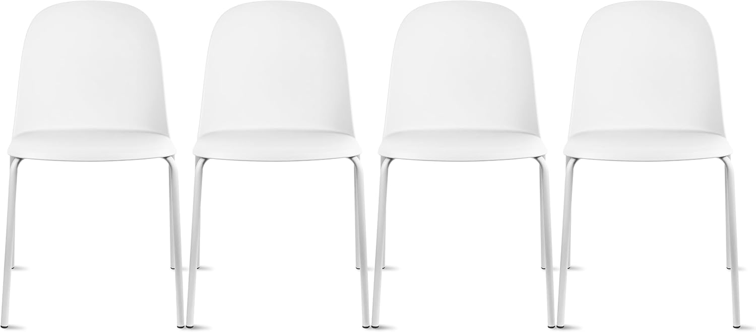 2xhome Modern Stackable Armless Dining Chair | Plastic Shell Seat with Metal Legs | Indoor or Outdoor Use | Home Kitchen Patio (4, Green, No Padding)