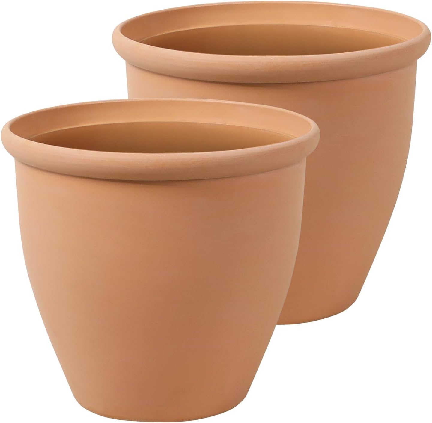 Worth Garden 2-Pack 15" Dia. Round Planters - Large Plastic Plant Pots with Drainage Hole for Indoor & Outdoor Use- Lightweight Decorative Flower Tree Containers for Porch, Patio, Yard, or Deck