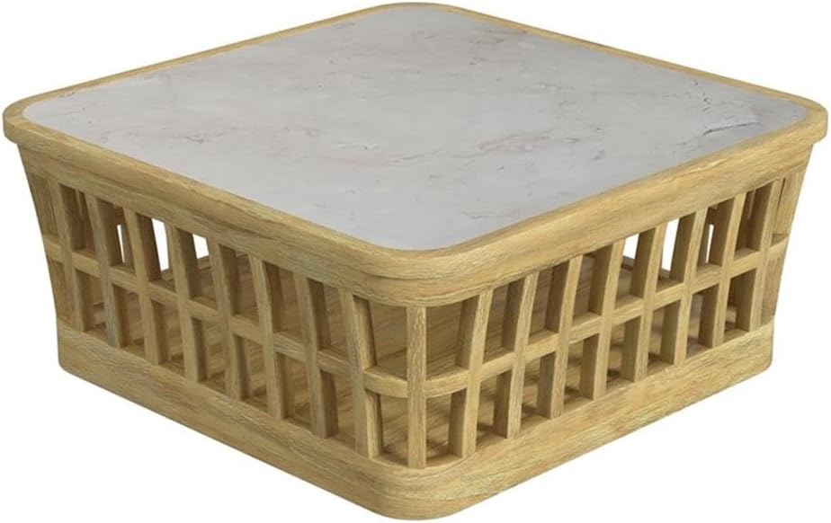 Beaumont Lane Traditional Outdoor Teak and Marble Coffee Table - Natural