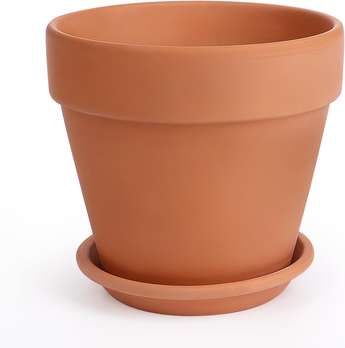 INGOFIN Terracotta Pot with Saucer - 10 Inch Ceramic Clay Pot for Plants with Drainage Hole, Large Terra Cotta Flower Planter with Tray for Indoor Outdoor Plants