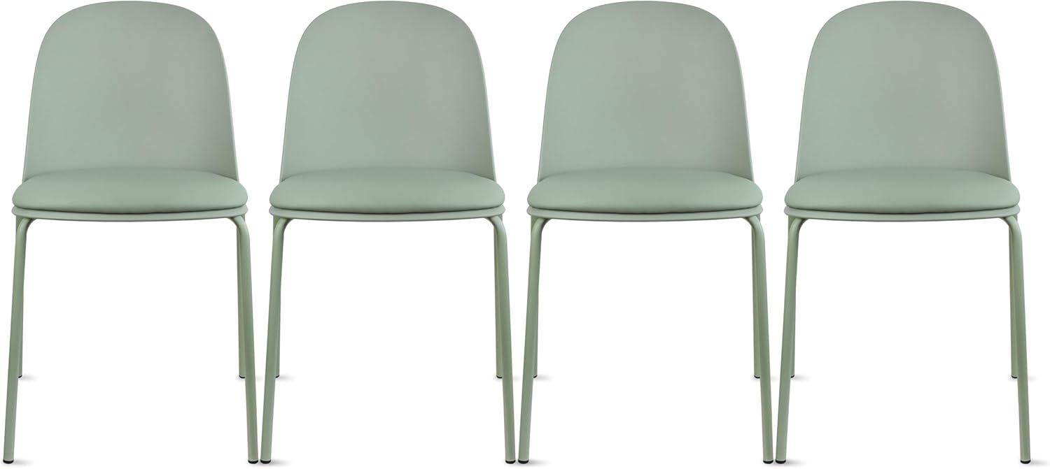 2xhome Modern Stackable Armless Dining Chair | Plastic Shell Seat with Metal Legs | Indoor or Outdoor Use | Home Kitchen Patio (4, Green, No Padding)