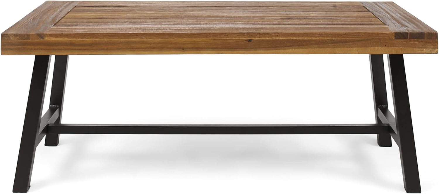 Christopher Knight Home Carlisle Outdoor Acacia Wood Coffee Table, Sandblast/Rustic Metal