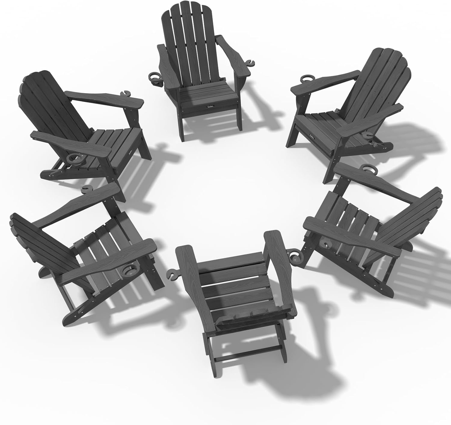 Eesdom Folding Adirondack Chair, HDPE Adirondack Chair with 2 Cup Holders, Easy Assembly Outdoor Fire Pit Chairs for Patio, Garden, Poolside, Black