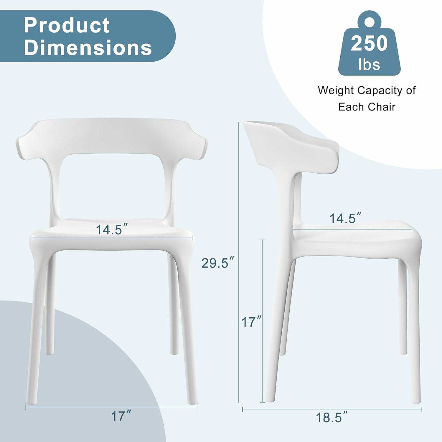 VECELO 4 Pack Plastic Stacking Chairs, Stackable Dining Chairs for Kitchen Restaurant Patio, Portable Indoor Outdoor Use, No Assembly Required, Classic White