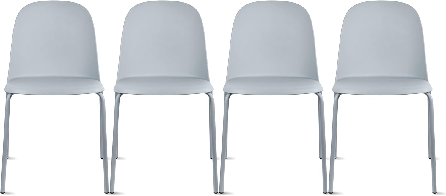 2xhome Modern Stackable Armless Dining Chair | Plastic Shell Seat with Metal Legs | Indoor or Outdoor Use | Home Kitchen Patio (4, Green, No Padding)