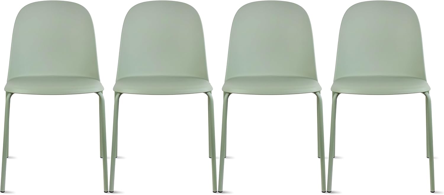 2xhome Modern Stackable Armless Dining Chair | Plastic Shell Seat with Metal Legs | Indoor or Outdoor Use | Home Kitchen Patio (4, Green, No Padding)