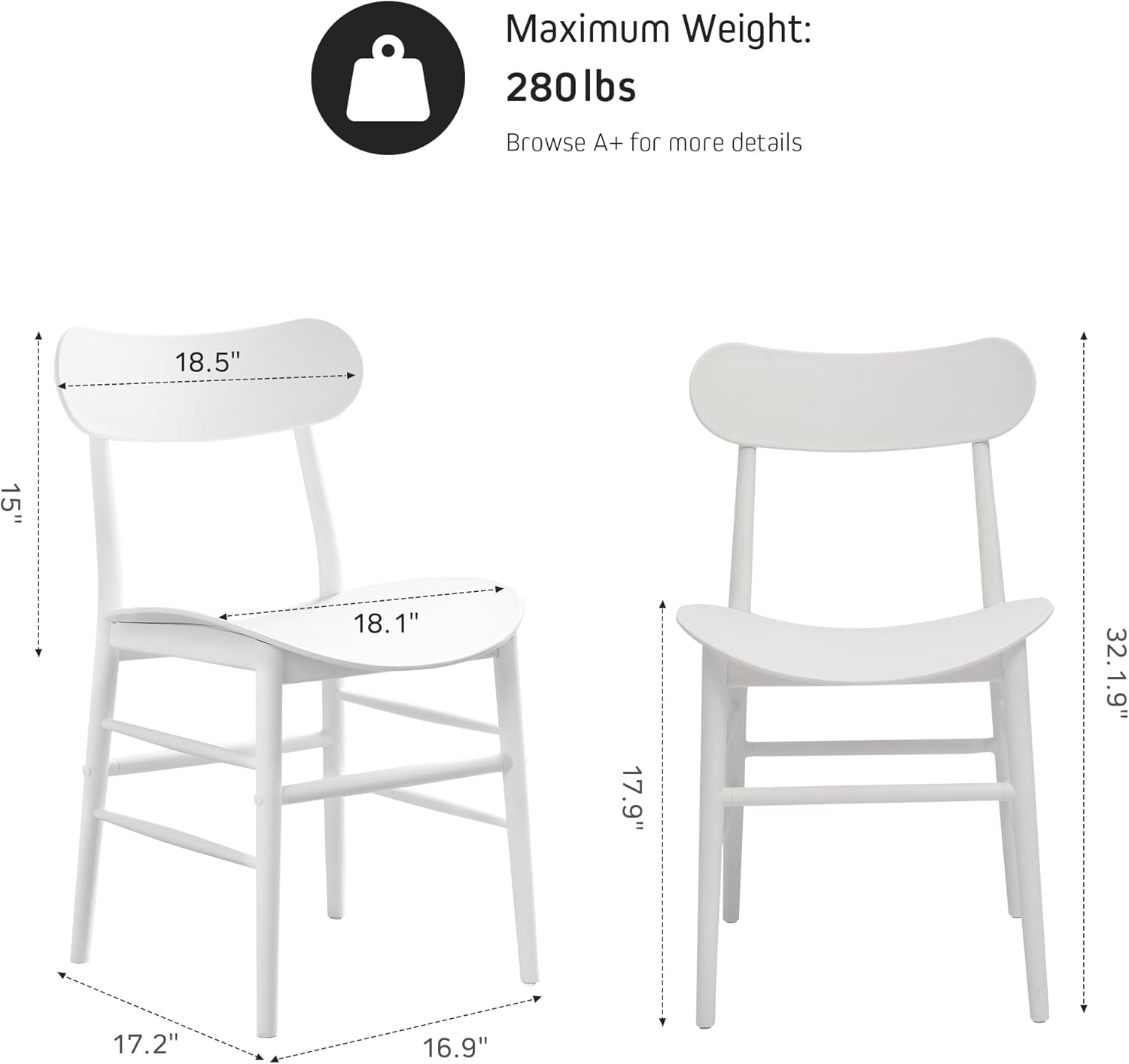 ULTRA LIVING Dining Chairs Set of 4 Quick Assembly Outdoor Plastic Modern Dining Chairs for Indoor or Outdoor White