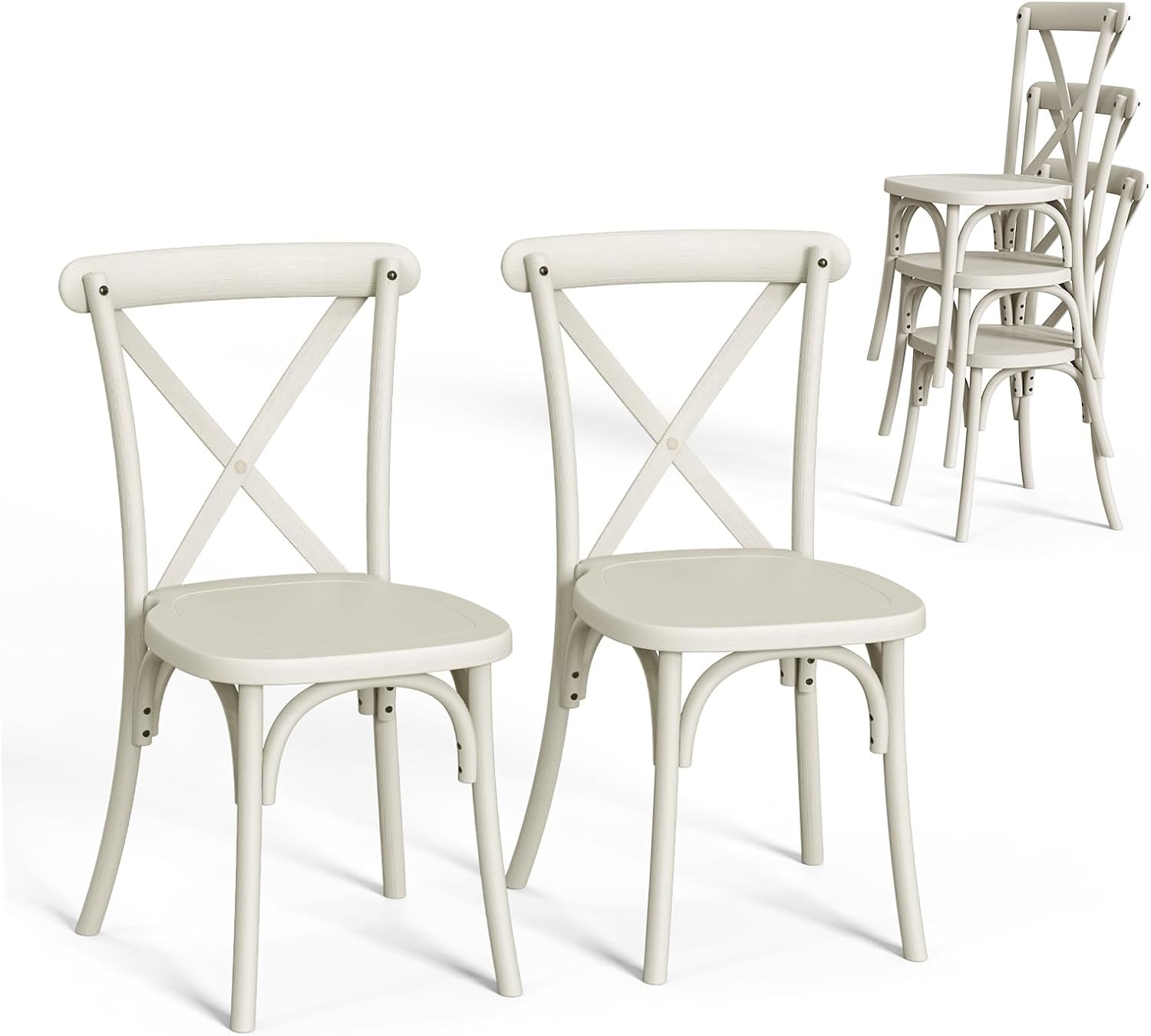 VINGLI Plastic Outdoor Dining Chairs Set of 6, Stackable Patio Cream White Dining Chairs with X Back, Waterproof Kitchen & Dining Room Chairs for Indoor-Outdoor, Capacity 400 lbs