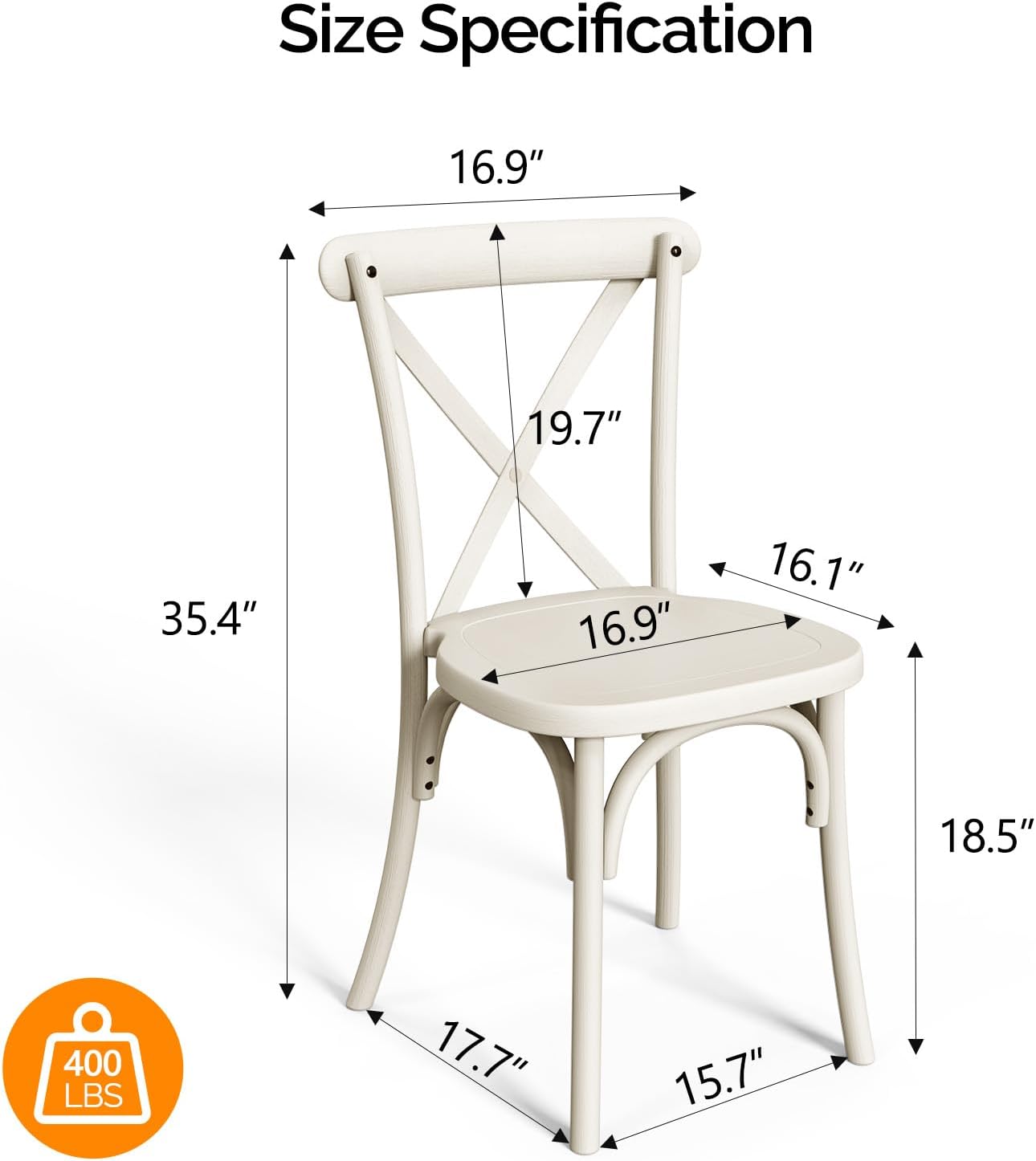 VINGLI Plastic Outdoor Dining Chairs Set of 6, Stackable Patio Cream White Dining Chairs with X Back, Waterproof Kitchen & Dining Room Chairs for Indoor-Outdoor, Capacity 400 lbs