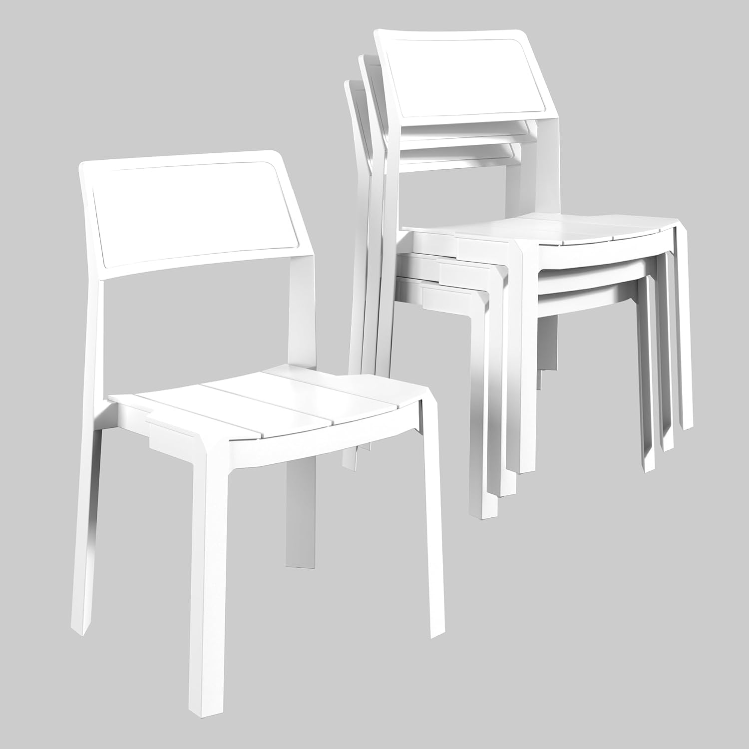 VECELO Stackable Dining Chairs Set of 4, Plastic Patio Chairs for Indoor Outdoor Use in Kitchen, Poolside, Restaurant, No Assembly, Pure White