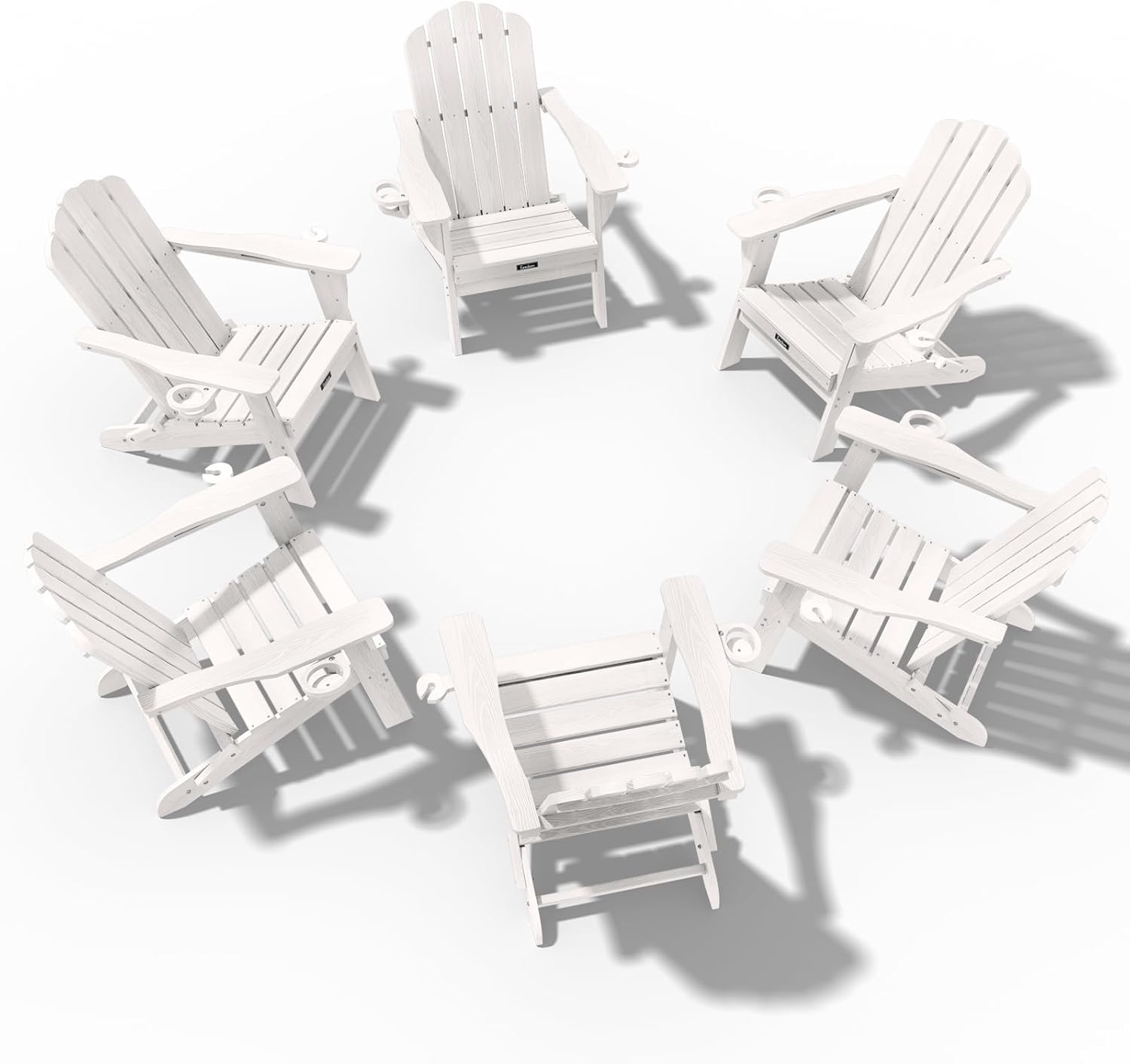 Eesdom Folding Adirondack Chair, HDPE Adirondack Chair with 2 Cup Holders, Easy Assembly Outdoor Fire Pit Chairs for Patio, Garden, Poolside, Black