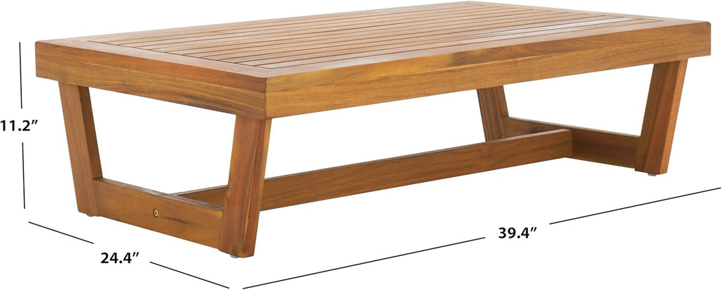 SAFAVIEH Outdoor Patio Furniture Collection Lynn Natural Brown Slatted Top Solid Wood Coffee Table (PAT7330A)