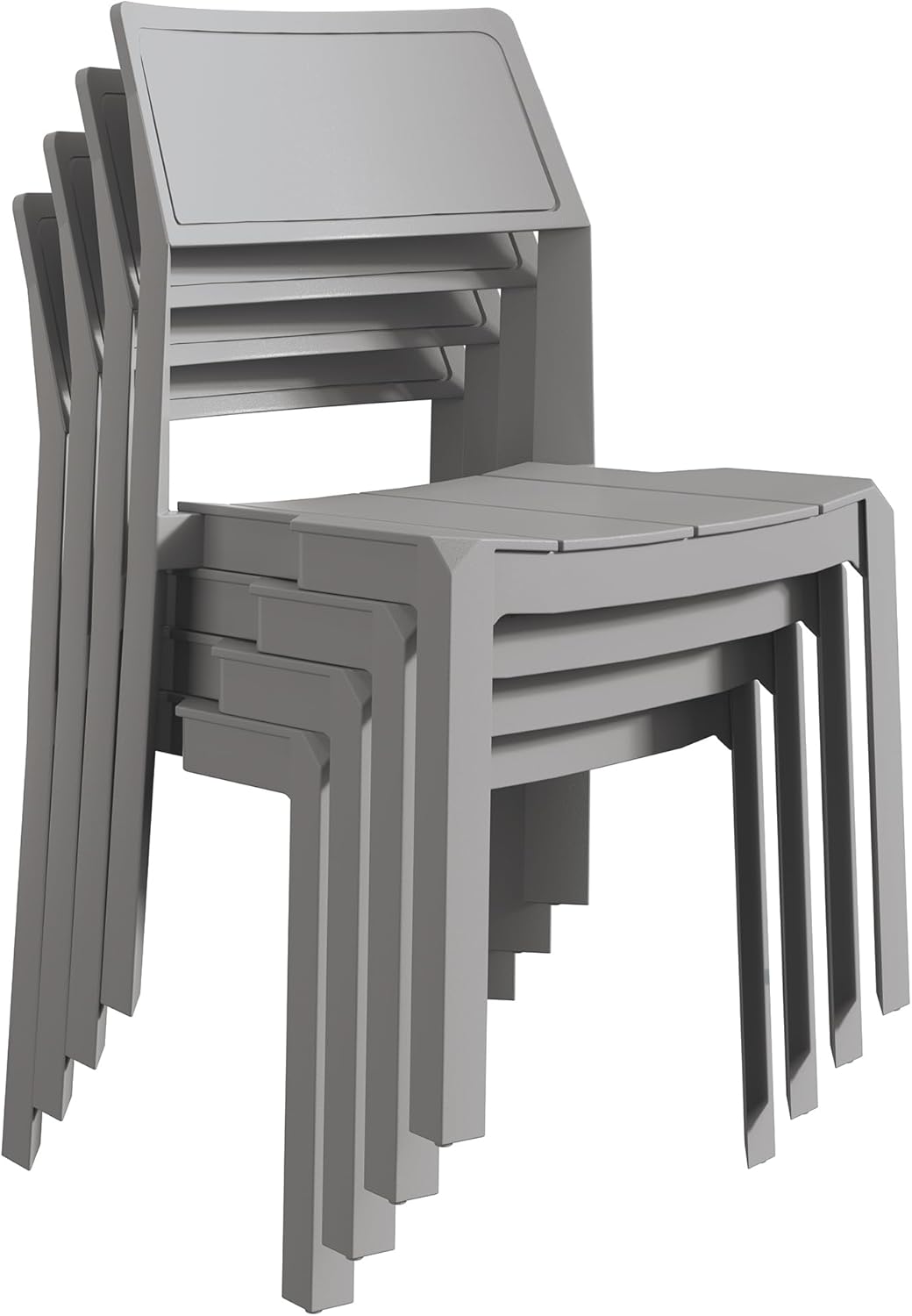 VECELO Plastic Stackable Dining Chairs Set of 4, Portable Patio Chairs for Indoor & Outdoor Use, No Assembly Required, Classic Grey