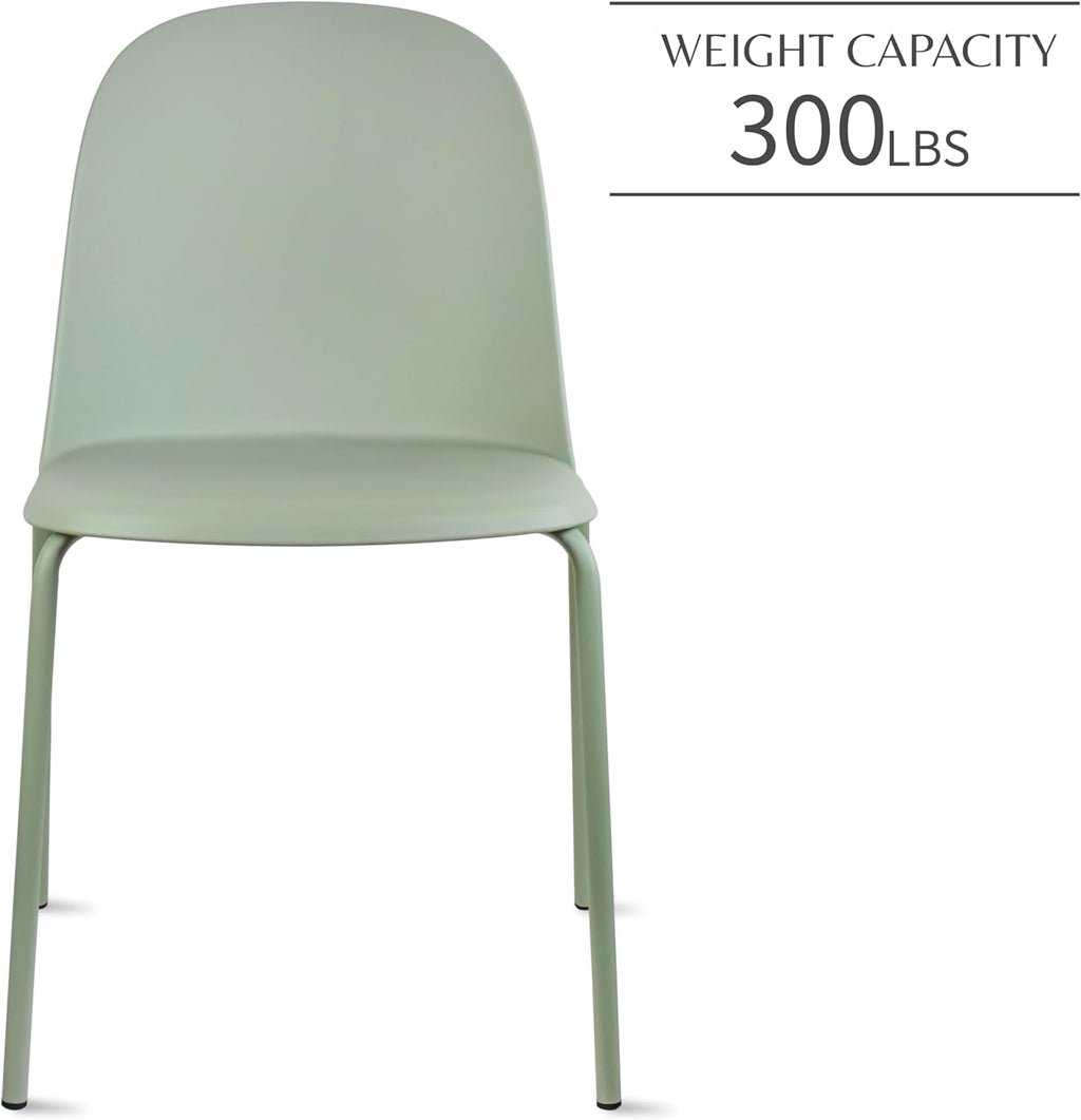 2xhome Modern Stackable Armless Dining Chair | Plastic Shell Seat with Metal Legs | Indoor or Outdoor Use | Home Kitchen Patio (4, Green, No Padding)