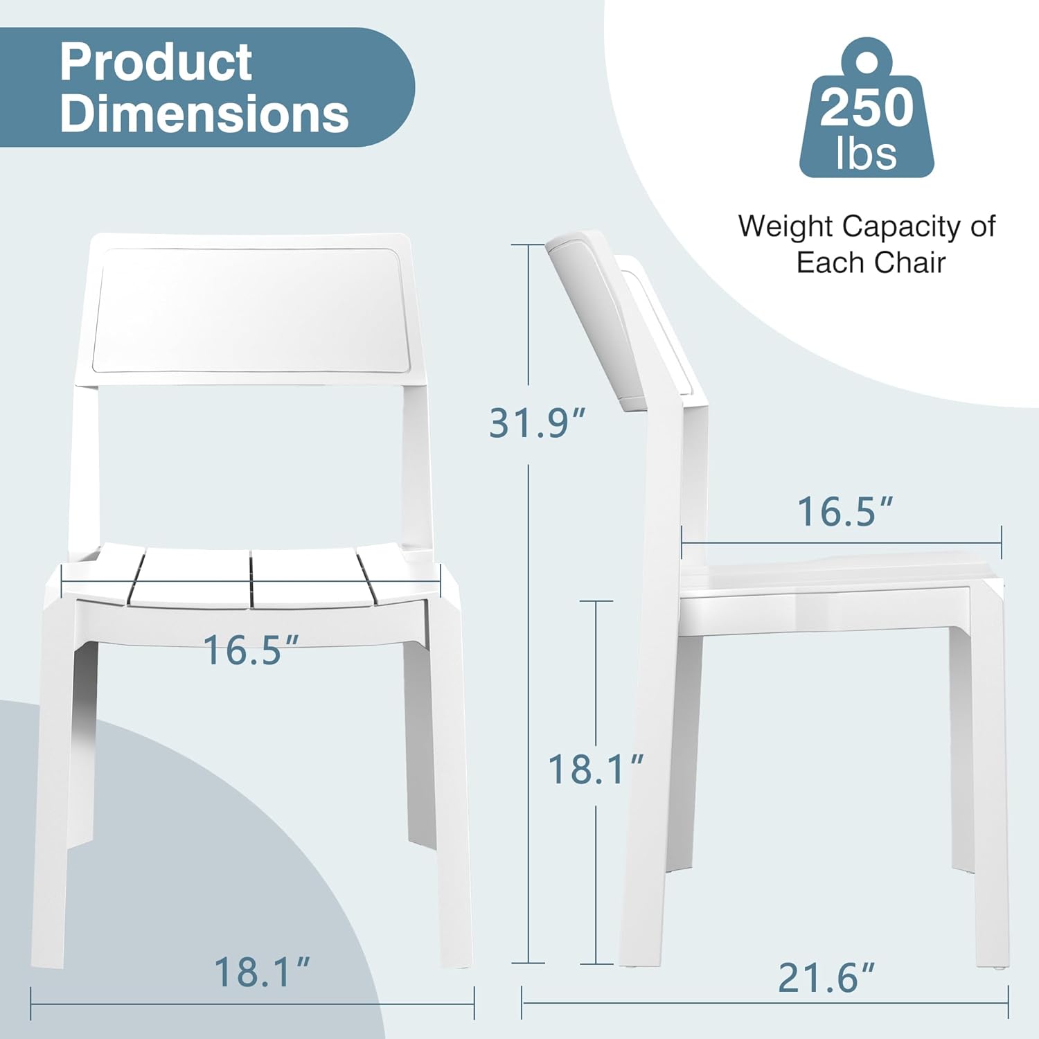 VECELO Stackable Dining Chairs Set of 4, Plastic Patio Chairs for Indoor Outdoor Use in Kitchen, Poolside, Restaurant, No Assembly, Pure White