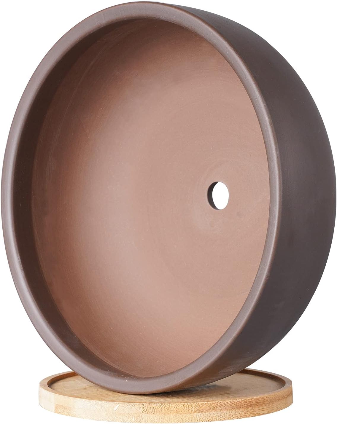 Thirtypot 10 Inch Terracotta Planter, Large Succulent Bonsai Planter Pot with Drainage Hole and Bamboo Saucer for Indoor Plants, Brown