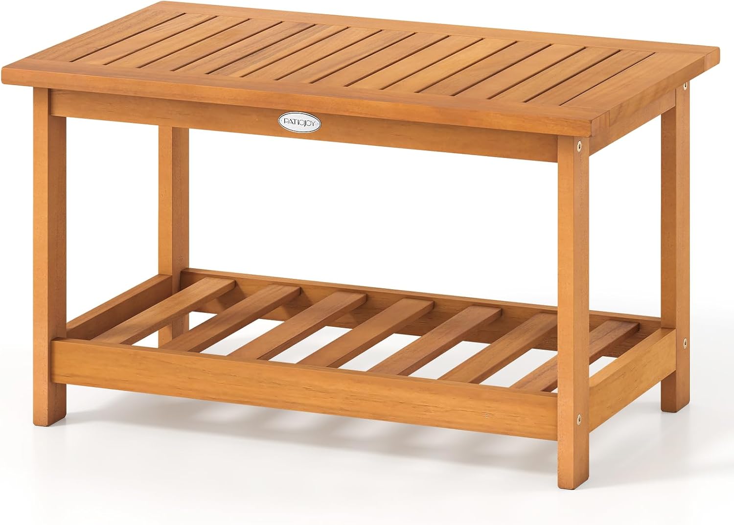 Tangkula Outdoor Coffee Table, 35.5” Patio Table with Slatted Tabletop, Rectangular Wooden Center Table Indoor Outdoor for Balcony, Poolside, Garden, Living Room, Natural