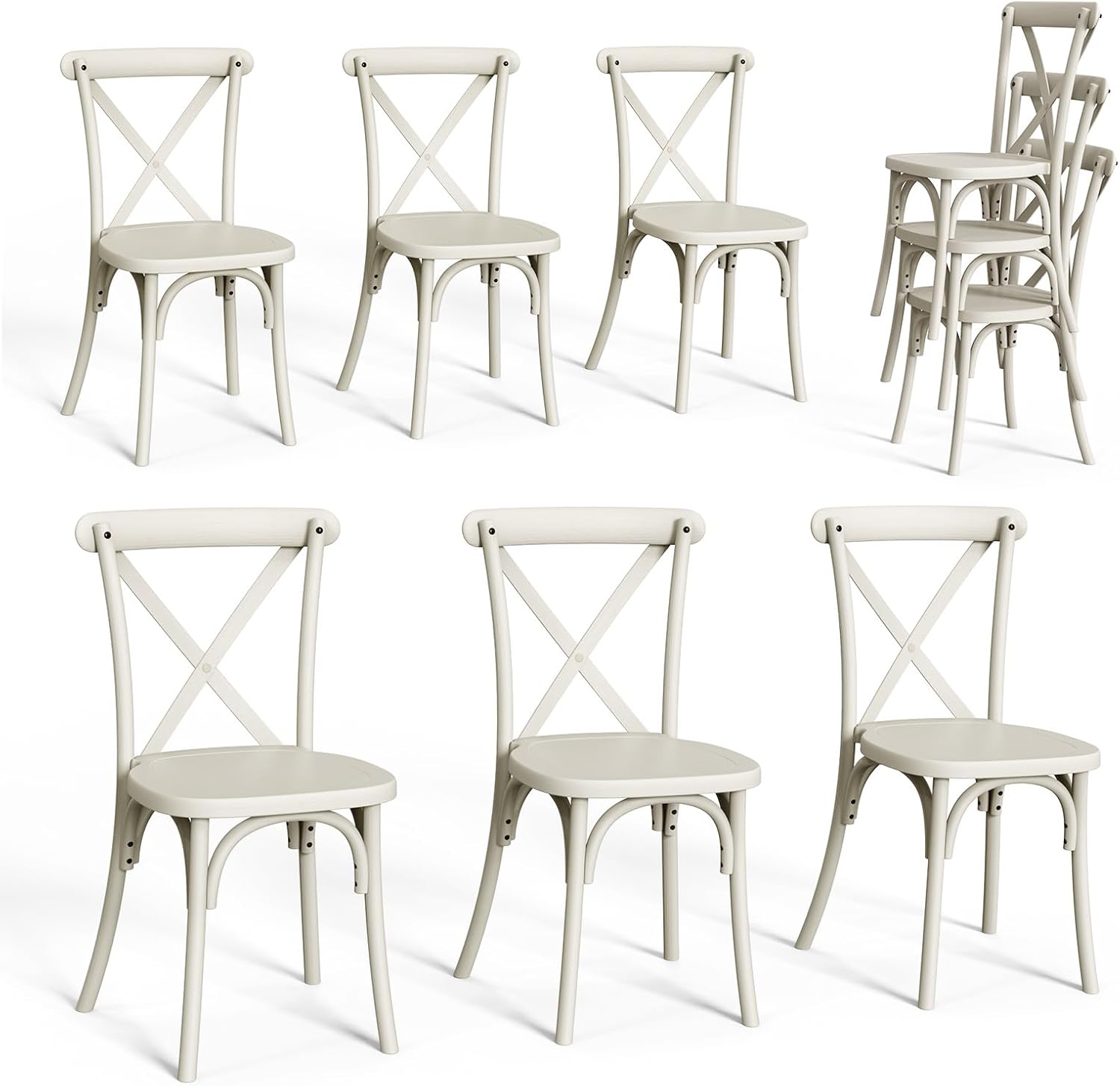 VINGLI Plastic Outdoor Dining Chairs Set of 6, Stackable Patio Cream White Dining Chairs with X Back, Waterproof Kitchen & Dining Room Chairs for Indoor-Outdoor, Capacity 400 lbs