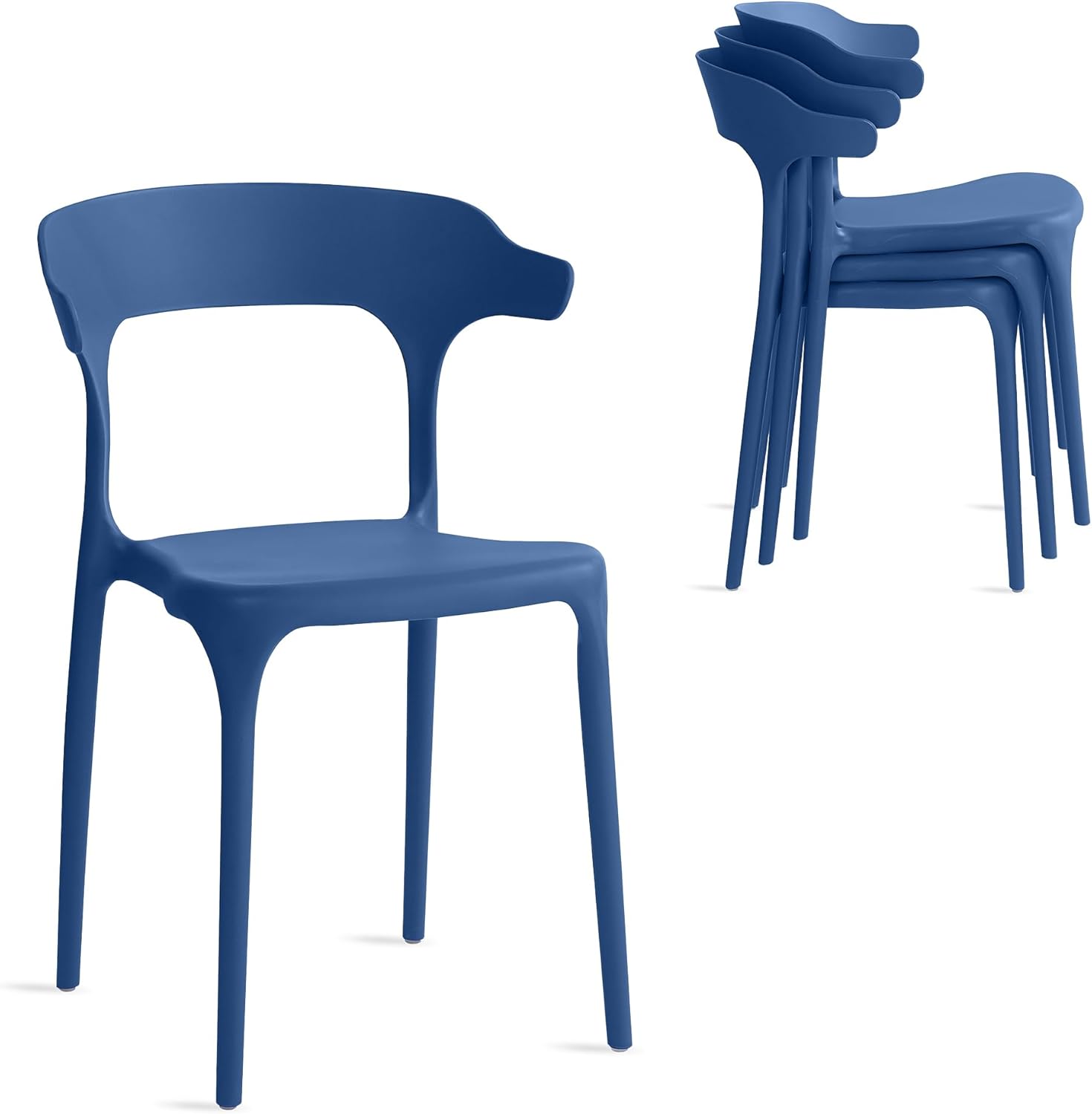 Xdeco Modern Stackable Dining Chair Set, No Assembly, Plastic Chair, Patio Chair, Suitable for Indoor and Outdoor Cafes and Restaurants, Set of 4 (Mustard Yellow)