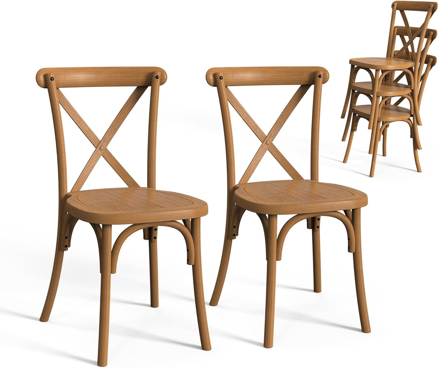 VINGLI Plastic Outdoor Dining Chairs Set of 6, Stackable Patio Cream White Dining Chairs with X Back, Waterproof Kitchen & Dining Room Chairs for Indoor-Outdoor, Capacity 400 lbs