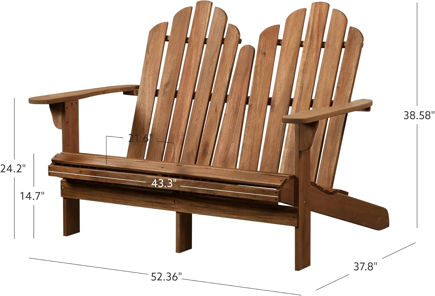 Linon Jayde Adirondack Double Bench, Teak