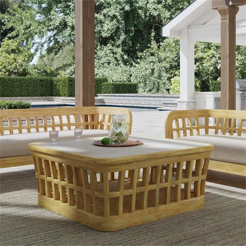 Beaumont Lane Traditional Outdoor Teak and Marble Coffee Table - Natural
