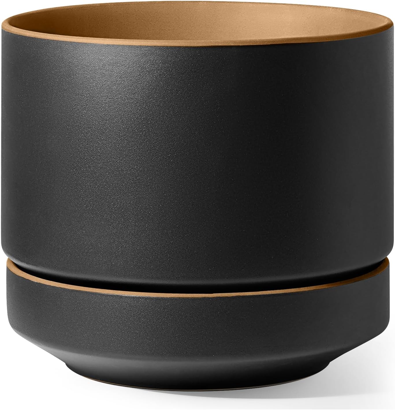 LE TAUCI 12 Inch Pots for Plants with Saucer | Ceramic Outdoor & Indoor Planter Pot for Plants | Drainage Hole, Mesh Pad & Plug | Unglazed Porous | Modern for Home, Office and Patio – Terracotta Color