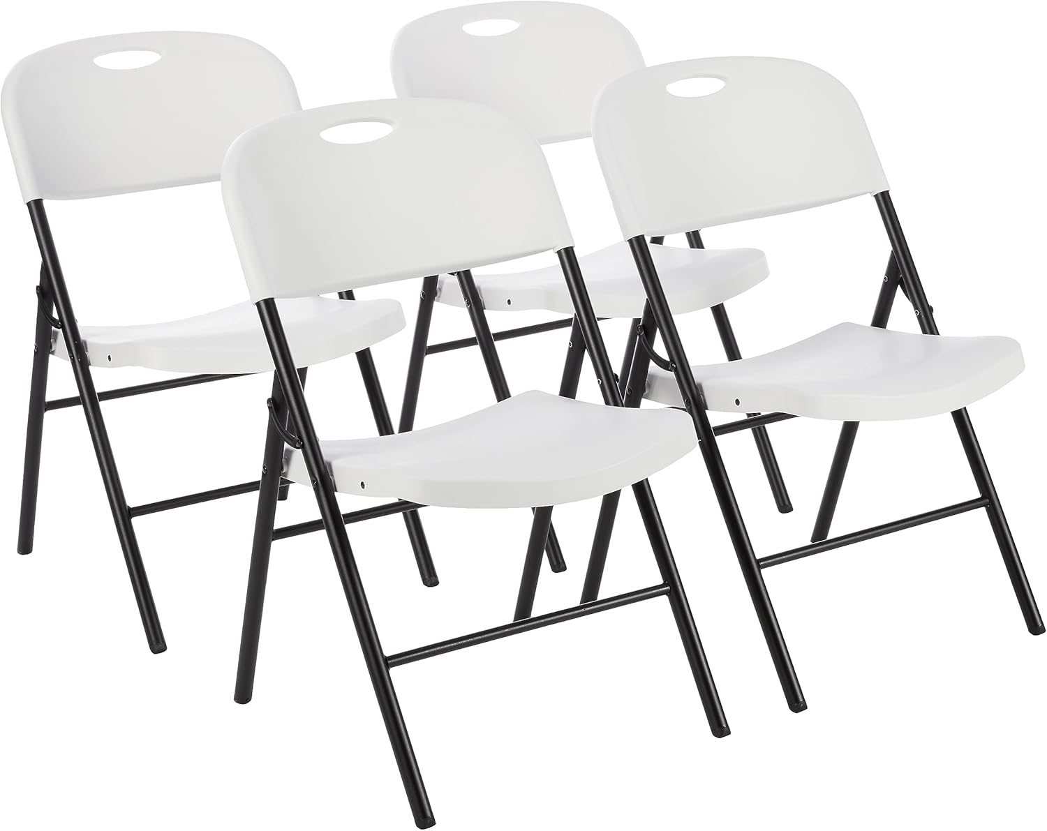 Amazon Basics Foldable Portable Comfortable Sturdy Folding Plastic Chair, 350-Pound Capacity, White, 4-Pack