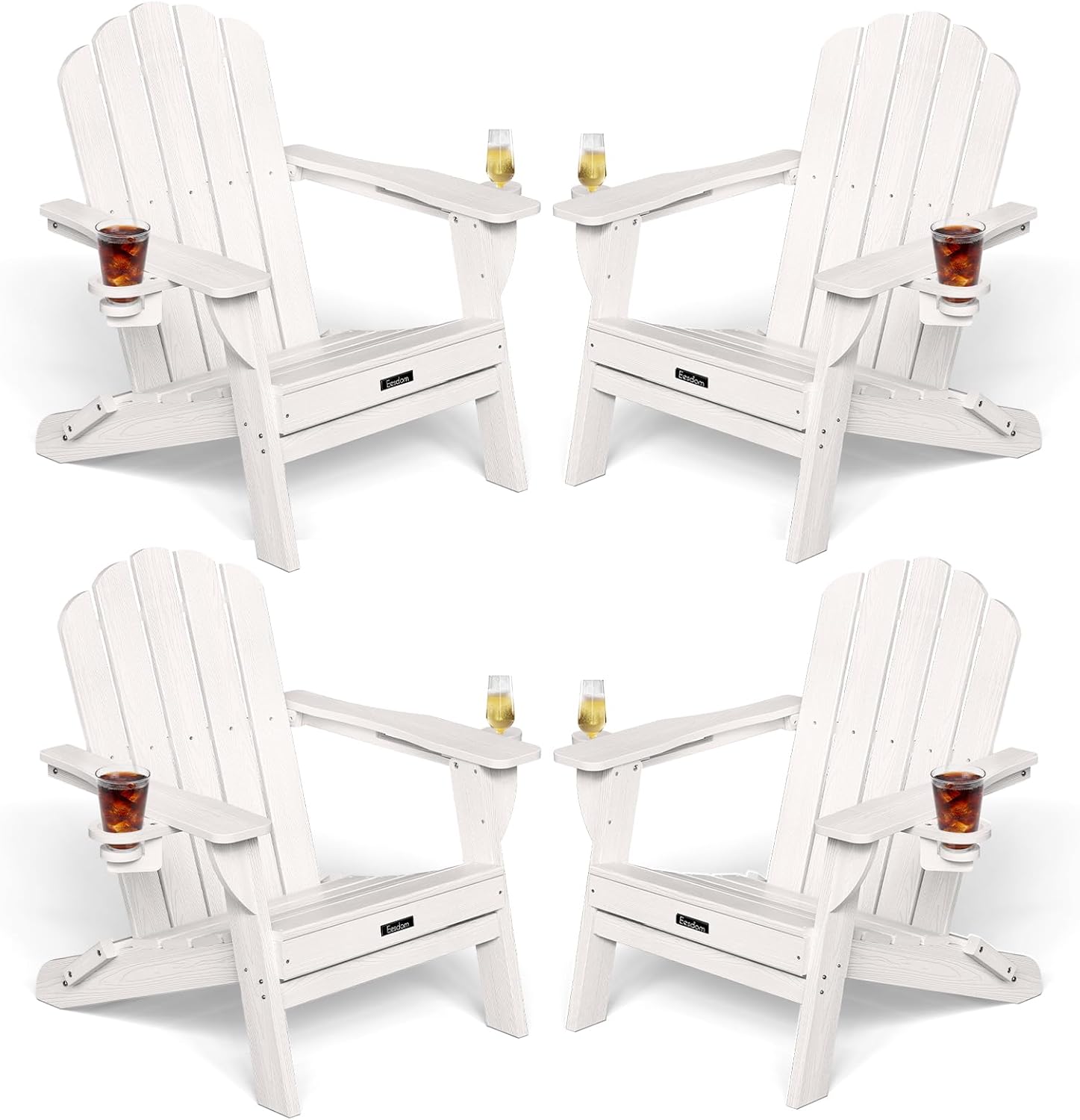 Eesdom Folding Adirondack Chair, HDPE Adirondack Chair with 2 Cup Holders, Easy Assembly Outdoor Fire Pit Chairs for Patio, Garden, Poolside, Black