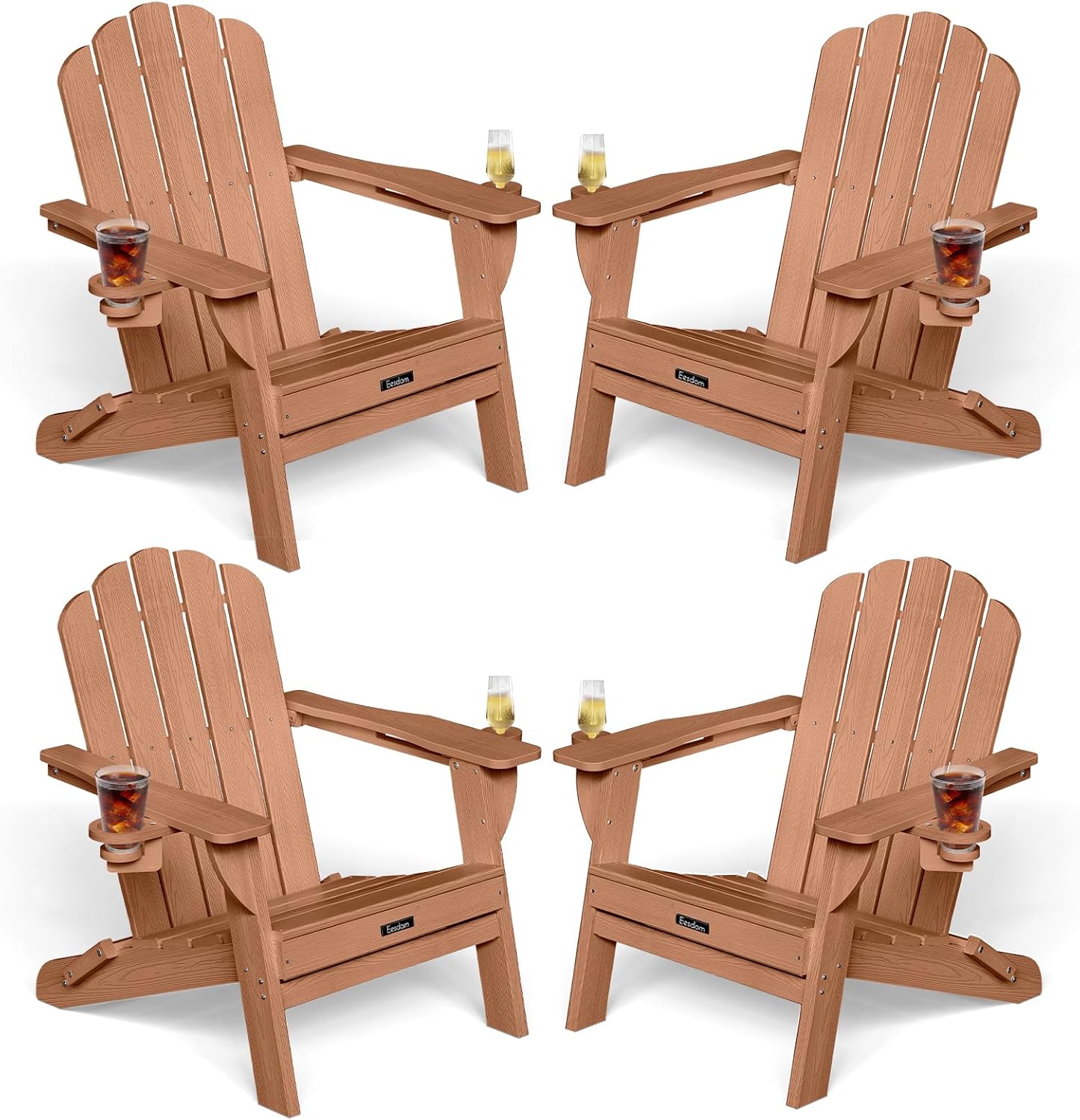 Eesdom Folding Adirondack Chair, HDPE Adirondack Chair with 2 Cup Holders, Easy Assembly Outdoor Fire Pit Chairs for Patio, Garden, Poolside, Black