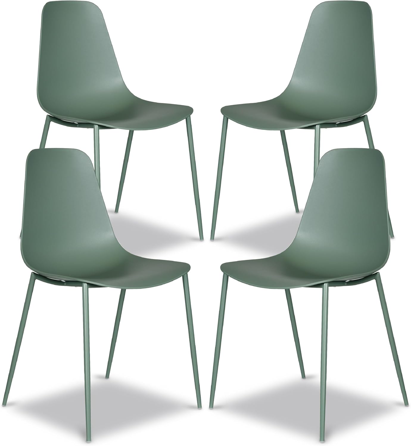 Poly & BARK Isla Modern Kitchen Chairs Set of 4 - Plastic Dining Chair with Metal Legs - Quick Assembly Simple Cafe Chairs Plastic for Indoor or Outdoor - Pistachio Green