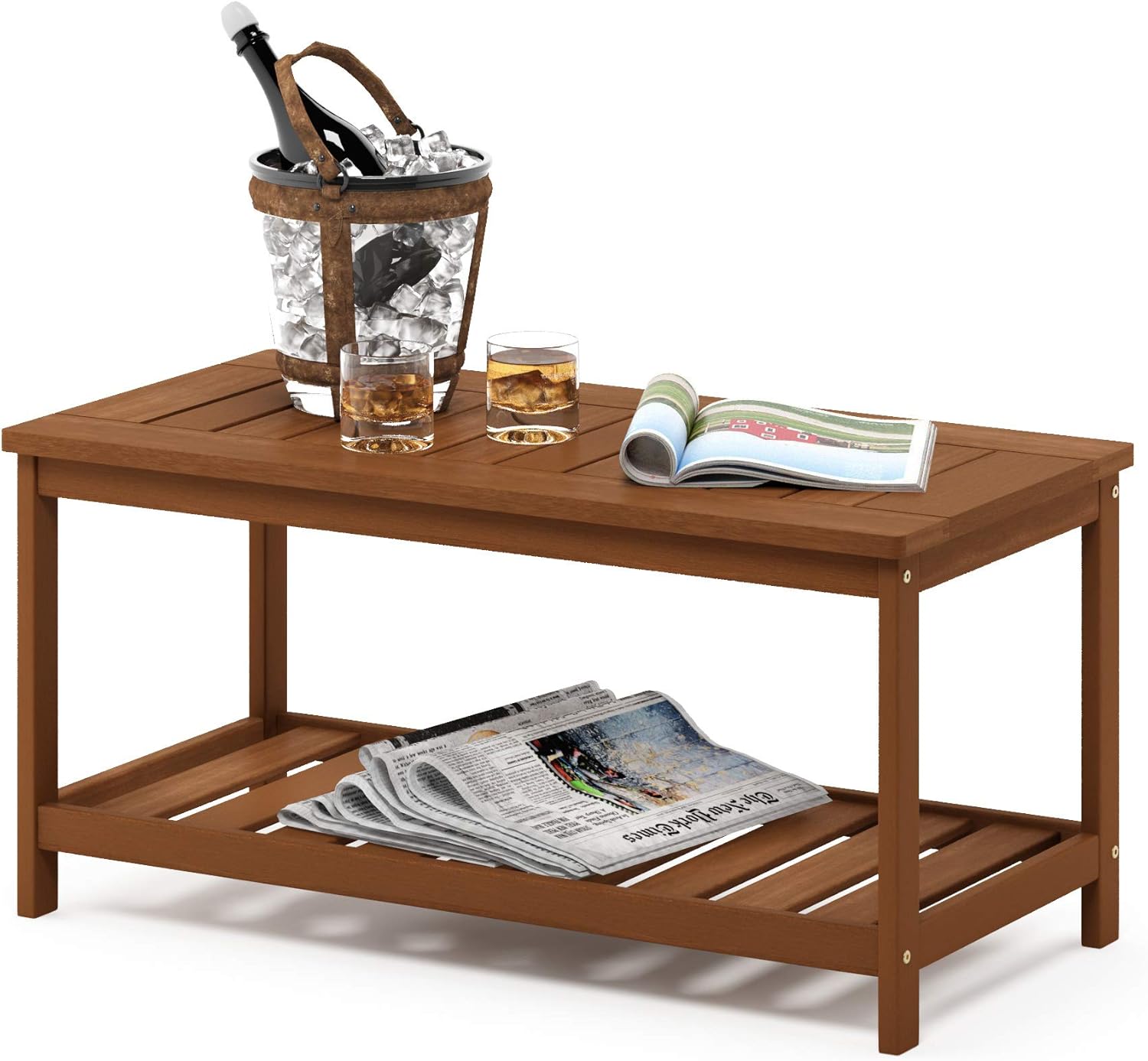 Furinno FG18508 Tioman Hardwood Patio Furniture 2-Tier Coffee Table in Teak Oil, Natural