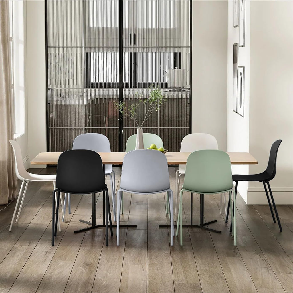 2xhome Modern Stackable Armless Dining Chair | Plastic Shell Seat with Metal Legs | Indoor or Outdoor Use | Home Kitchen Patio (4, Green, No Padding)