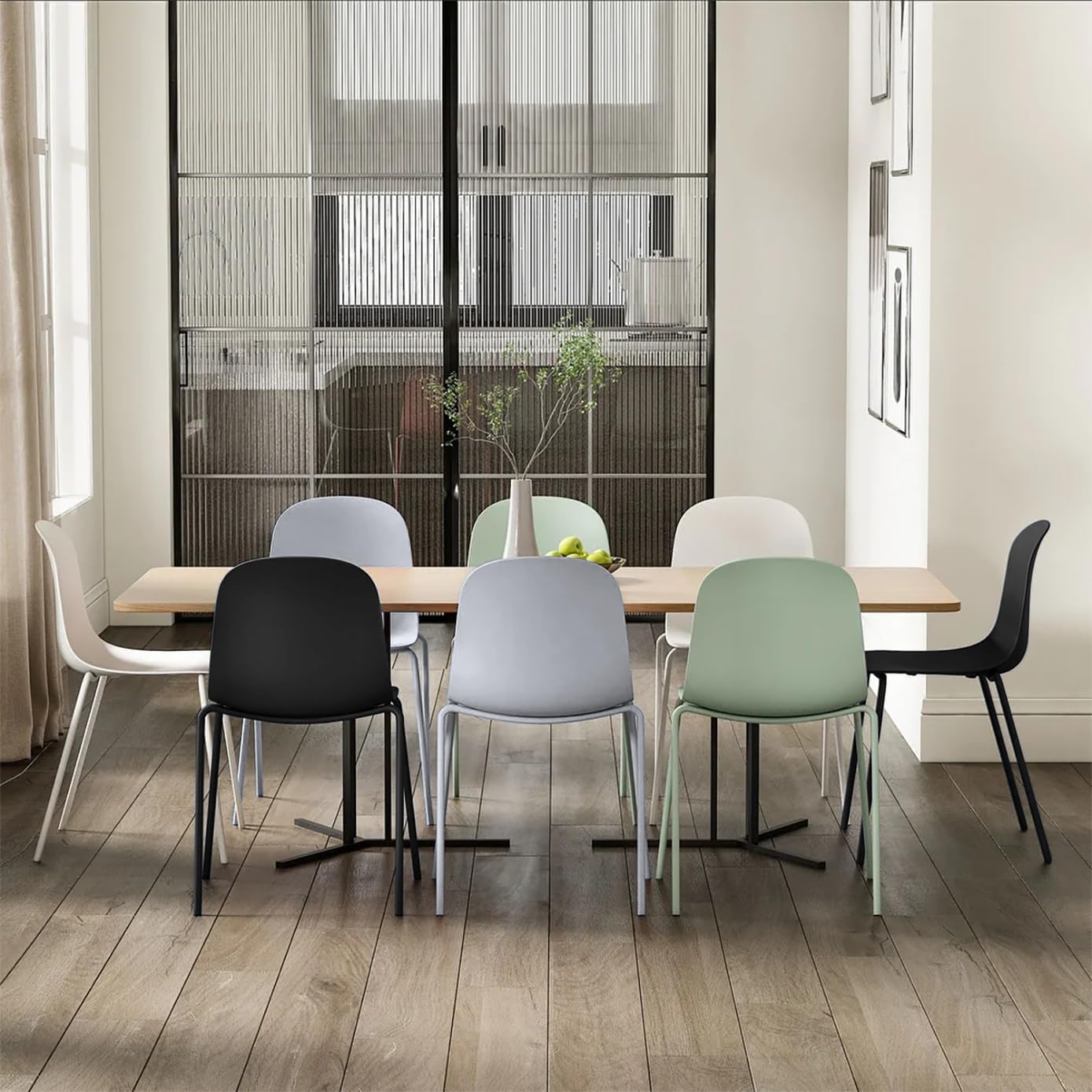 2xhome Modern Stackable Armless Dining Chair | Plastic Shell Seat with Metal Legs | Indoor or Outdoor Use | Home Kitchen Patio (4, Green, No Padding)