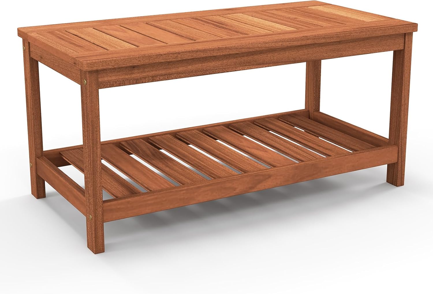 Tangkula Wood Outdoor Patio Coffee Table, 2-Tier Coffee Table with Slat Tabletop, Storage Shelf, Rectangle Patio Furniture for Garden Backyard Conversation (Natural)