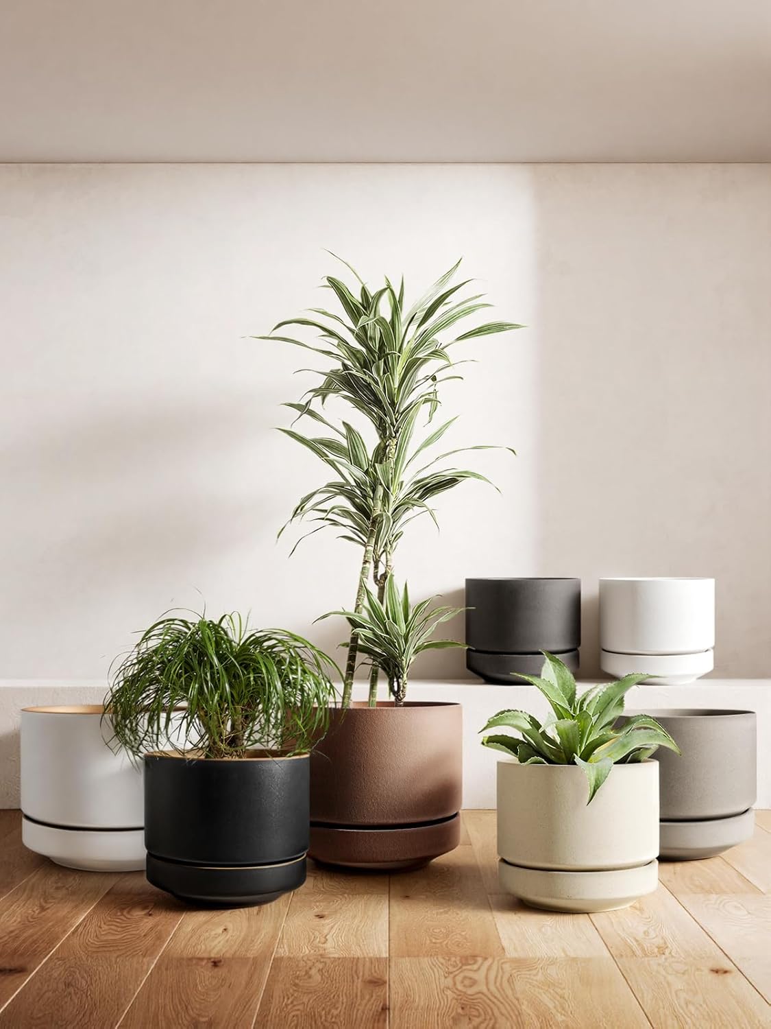 LE TAUCI 12 Inch Pots for Plants with Saucer | Ceramic Outdoor & Indoor Planter Pot for Plants | Drainage Hole, Mesh Pad & Plug | Unglazed Porous | Modern for Home, Office and Patio – Terracotta Color