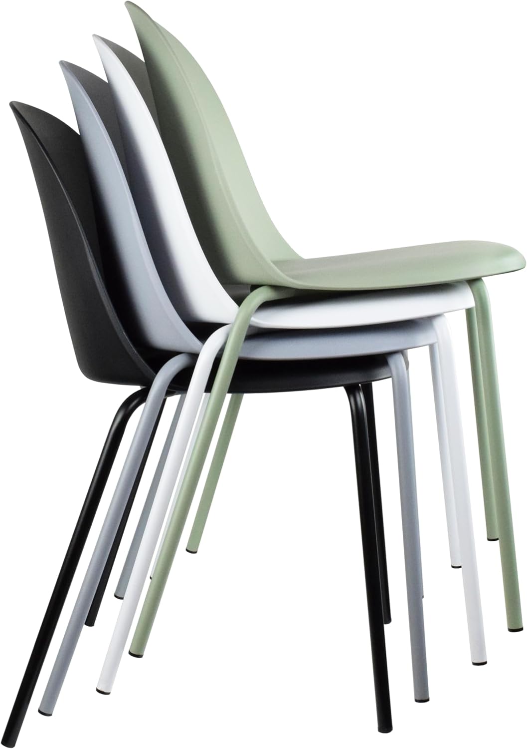 2xhome Modern Stackable Armless Dining Chair | Plastic Shell Seat with Metal Legs | Indoor or Outdoor Use | Home Kitchen Patio (4, Green, No Padding)