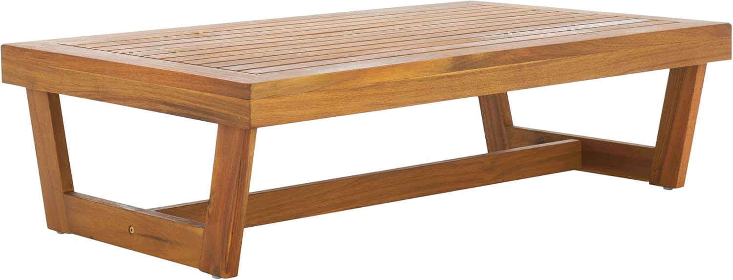 SAFAVIEH Outdoor Patio Furniture Collection Lynn Natural Brown Slatted Top Solid Wood Coffee Table (PAT7330A)
