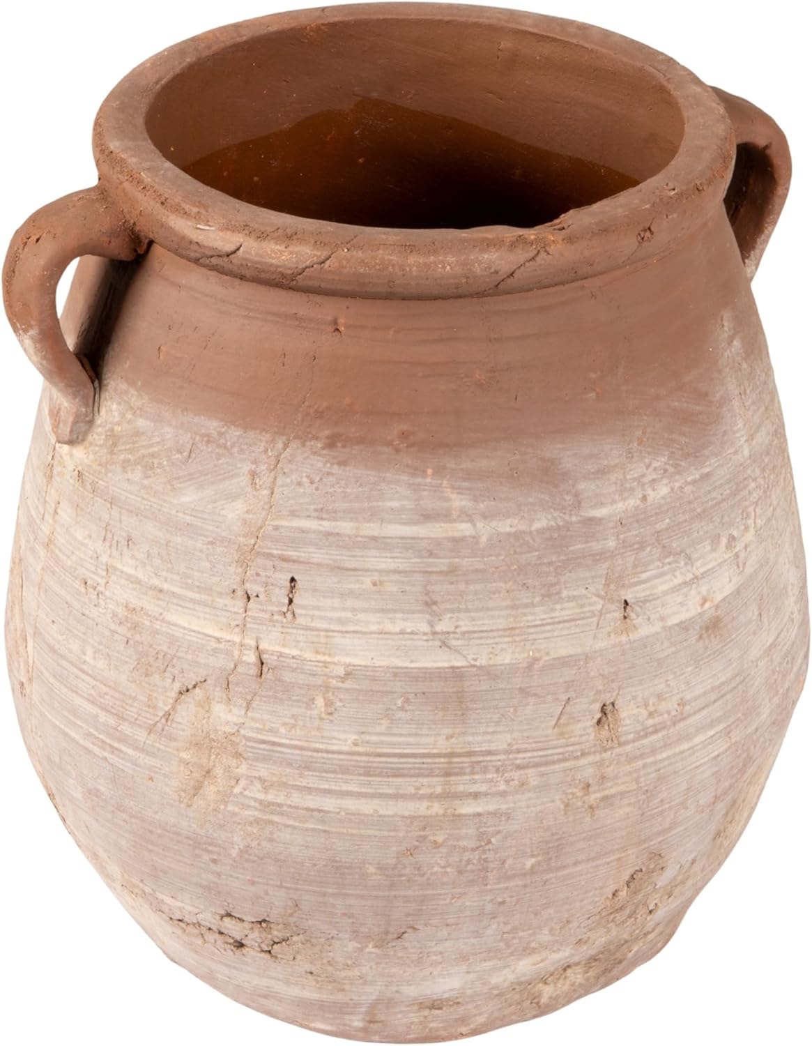 Creative Co-Op Large Orange & Whitewashed Terracotta Urn