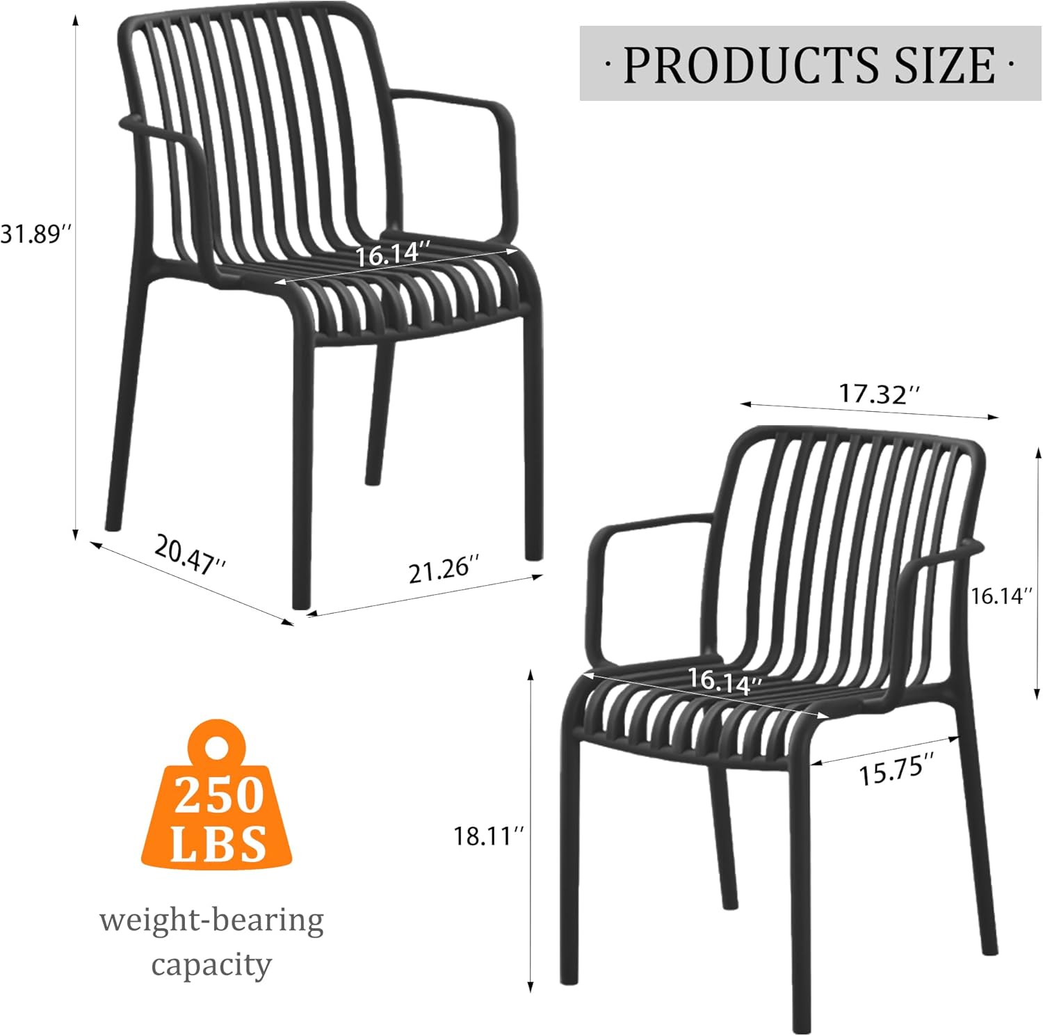 JPBSTO Patio Dining Chairs Set of 4,Outdoor Stackable Chairs with Curved Back for Indoor Waterproof Restaurant Cafes(Not Included Table)