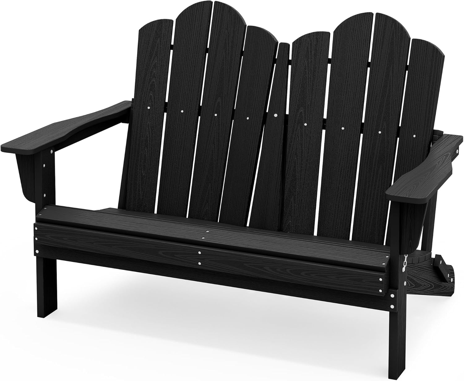 SERWALL Folding Adirondack Bench, HDPE All-Weather Adirondack Loveseat, 660 lbs Capacity, Foldable Outdoor Patio Bench for Deck, Lawn, Garden, Brown