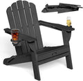 Eesdom Folding Adirondack Chair, HDPE Adirondack Chair with 2 Cup Holders, Easy Assembly Outdoor Fire Pit Chairs for Patio, Garden, Poolside, Black
