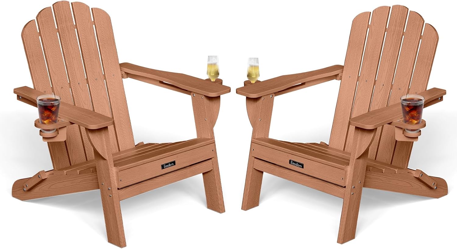 Eesdom Folding Adirondack Chair, HDPE Adirondack Chair with 2 Cup Holders, Easy Assembly Outdoor Fire Pit Chairs for Patio, Garden, Poolside, Black