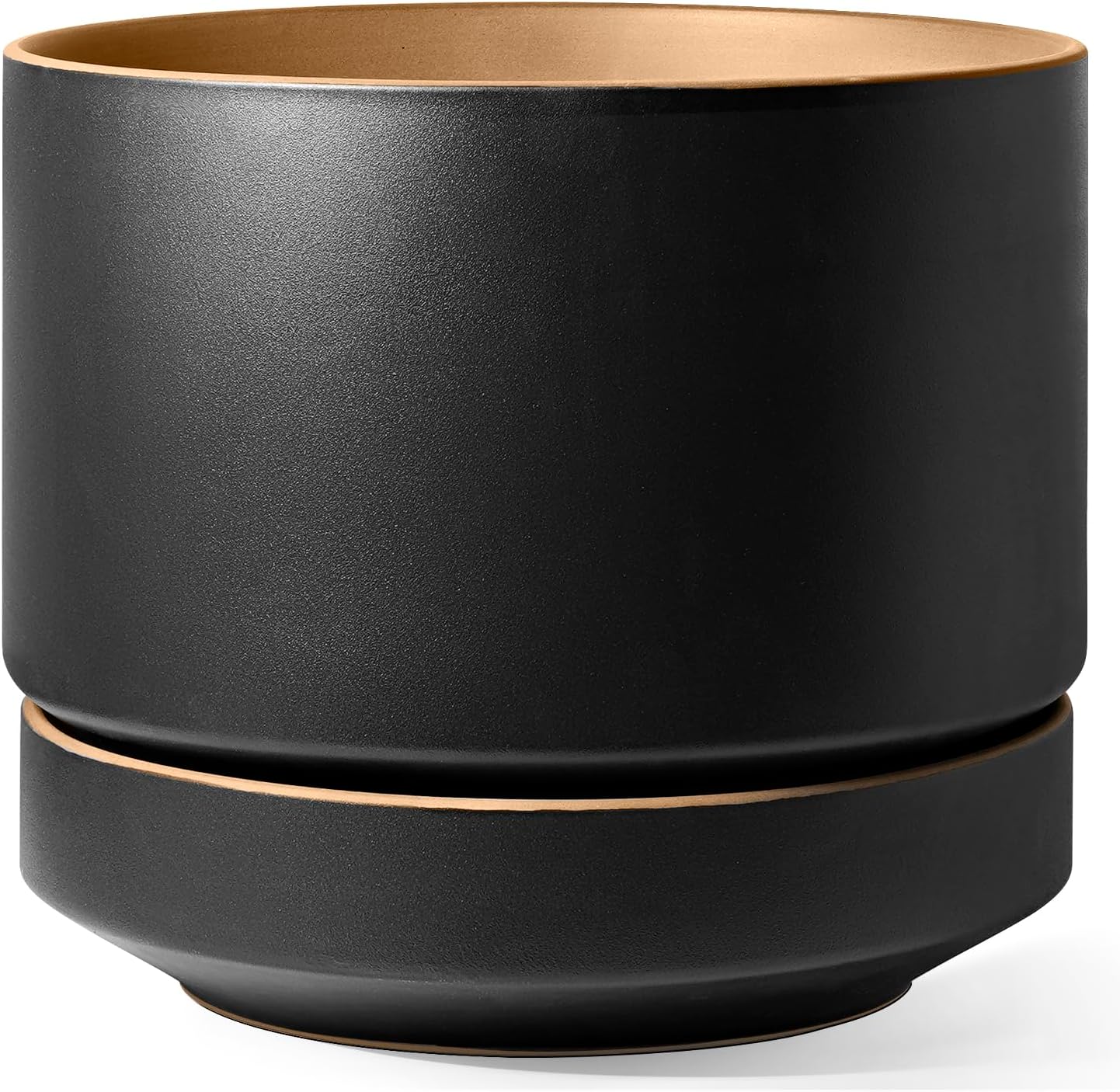 LE TAUCI 12 Inch Pots for Plants with Saucer | Ceramic Outdoor & Indoor Planter Pot for Plants | Drainage Hole, Mesh Pad & Plug | Unglazed Porous | Modern for Home, Office and Patio – Terracotta Color