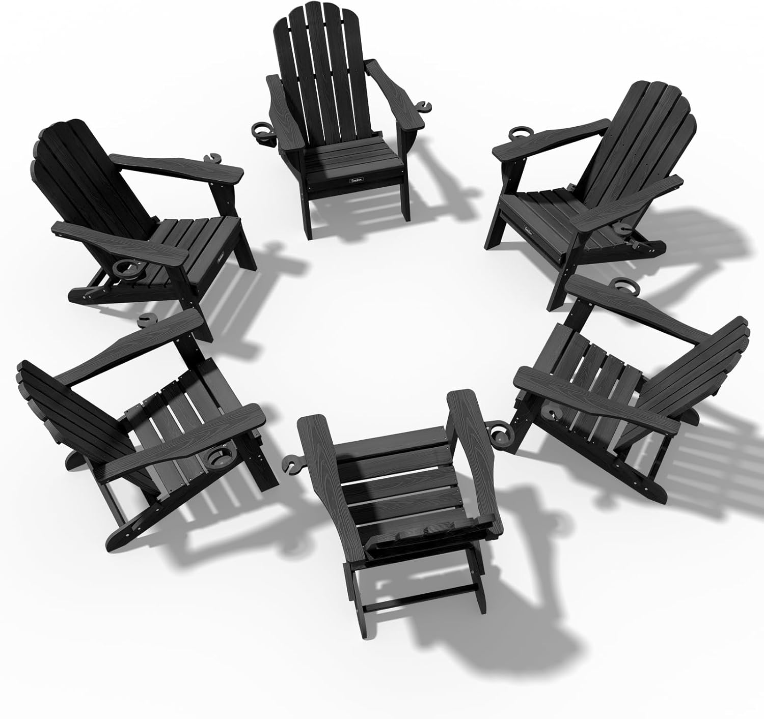 Eesdom Folding Adirondack Chair, HDPE Adirondack Chair with 2 Cup Holders, Easy Assembly Outdoor Fire Pit Chairs for Patio, Garden, Poolside, Black