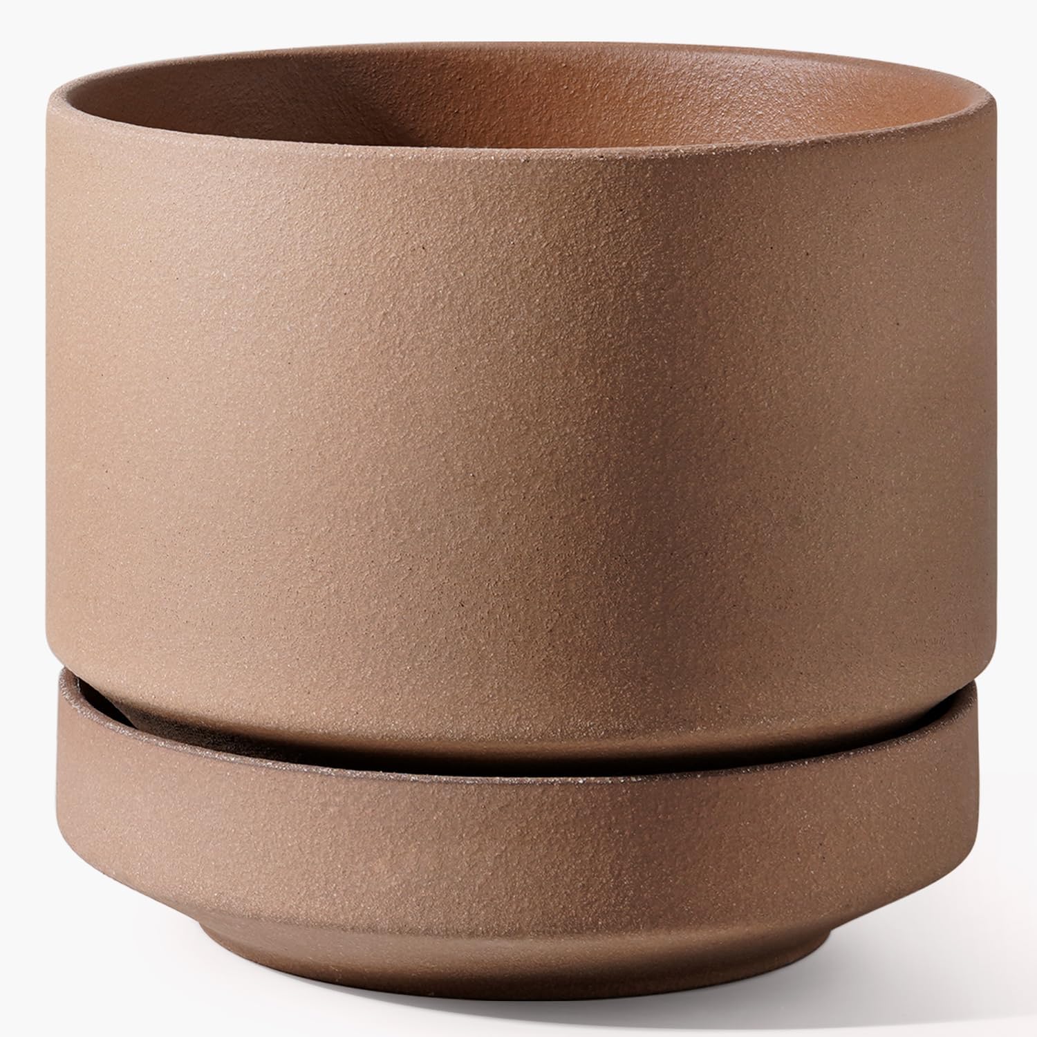 LE TAUCI 12 Inch Pots for Plants with Saucer | Ceramic Outdoor & Indoor Planter Pot for Plants | Drainage Hole, Mesh Pad & Plug | Unglazed Porous | Modern for Home, Office and Patio – Terracotta Color