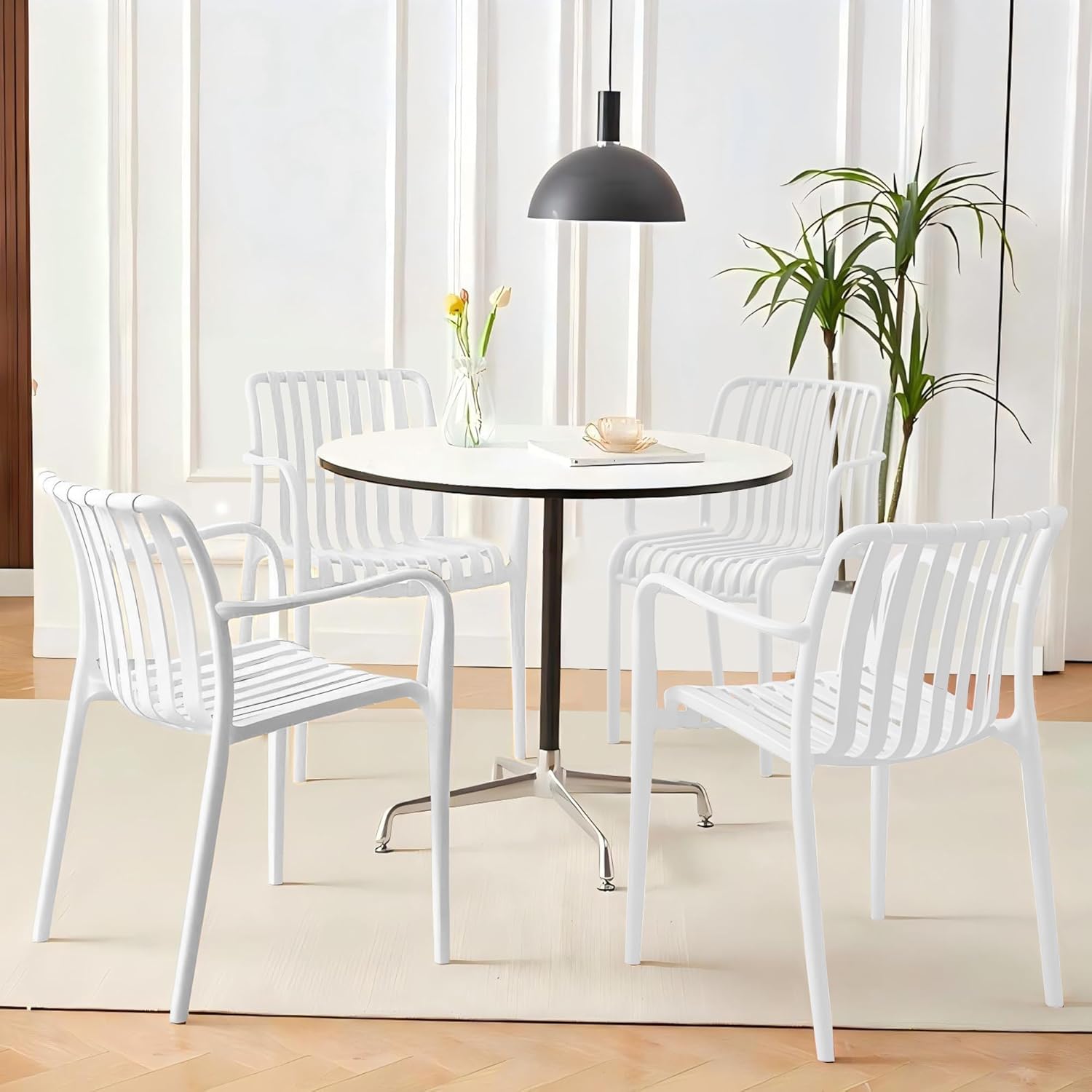 JPBSTO Patio Dining Chairs Set of 4,Outdoor Stackable Chairs with Curved Back for Indoor Waterproof Restaurant Cafes(Not Included Table)