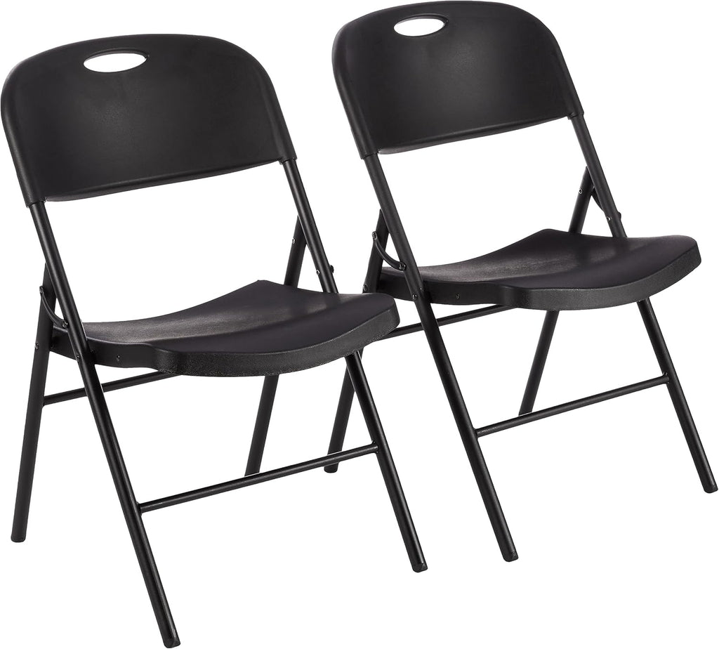 Amazon Basics Foldable Portable Comfortable Sturdy Folding Plastic Chair, 350-Pound Capacity, White, 4-Pack