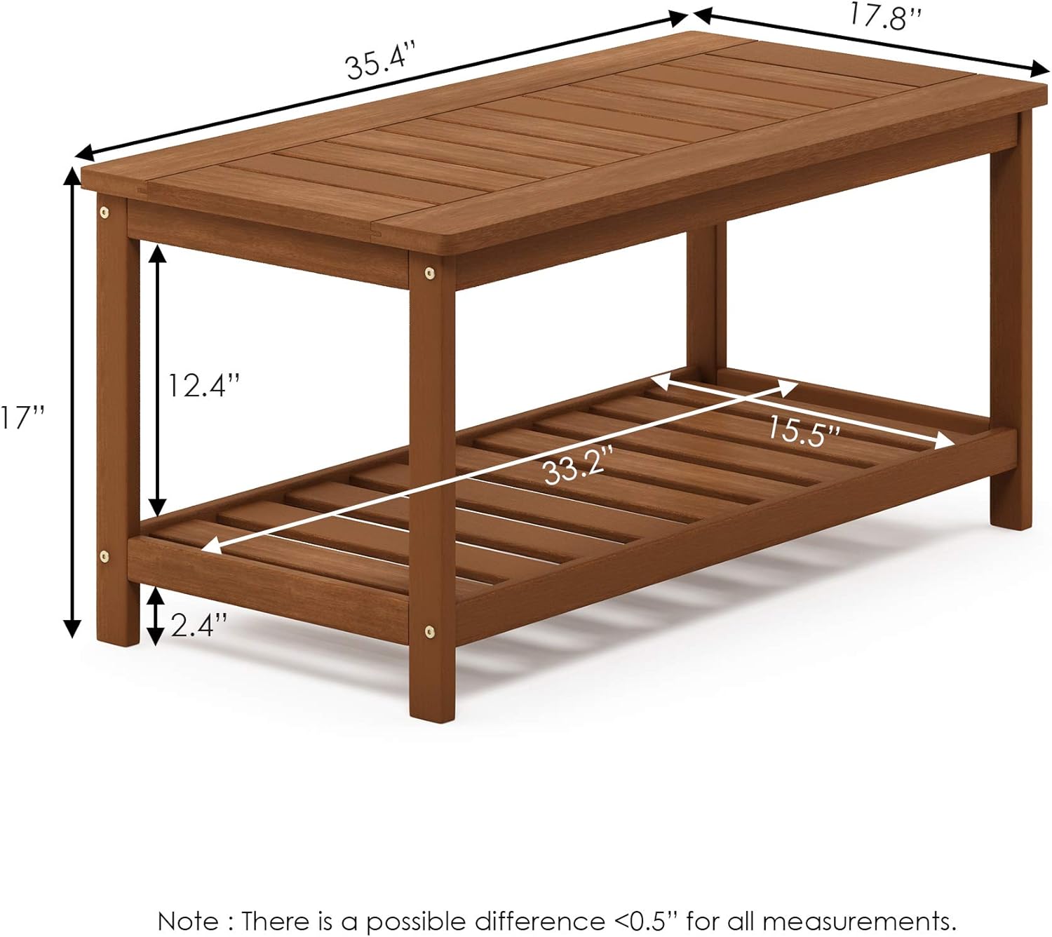 Furinno FG18508 Tioman Hardwood Patio Furniture 2-Tier Coffee Table in Teak Oil, Natural