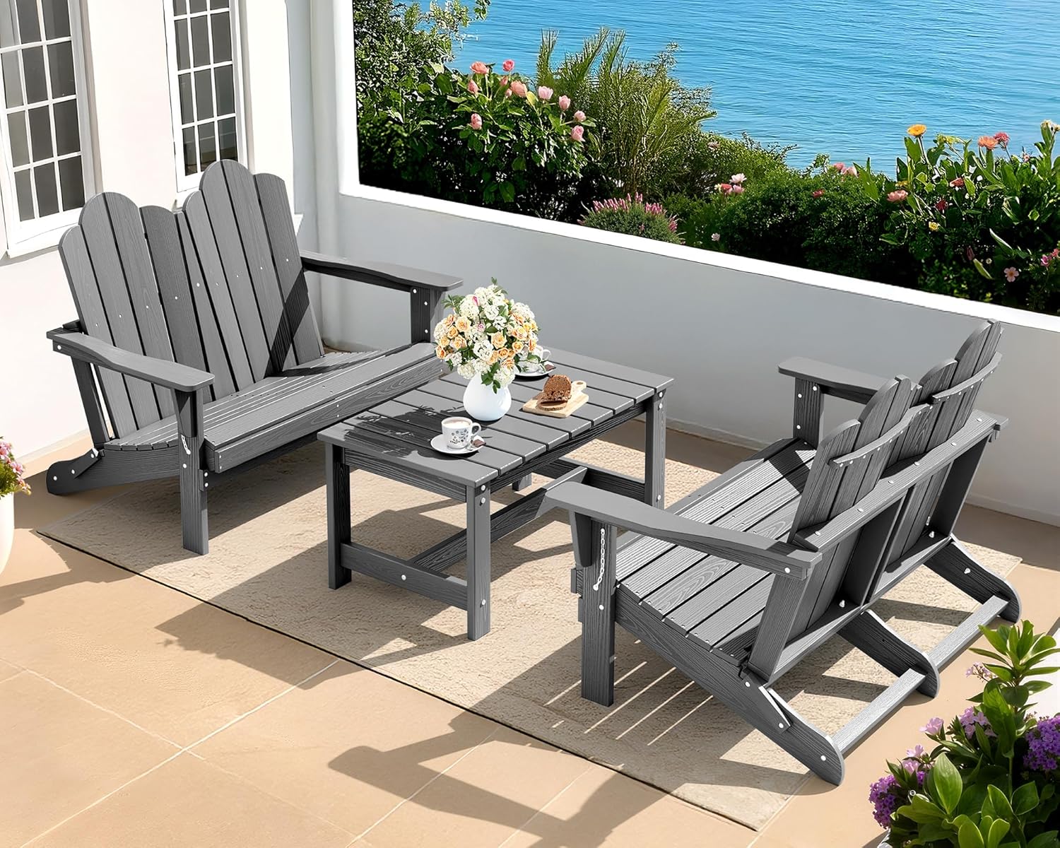 SERWALL Outdoor Folding Adirondack Bench, HDPE All-Weather Adirondack Loveseat, 660 lbs Capacity, Foldable Outdoor Patio Bench for Deck, Lawn, Garden, Navy